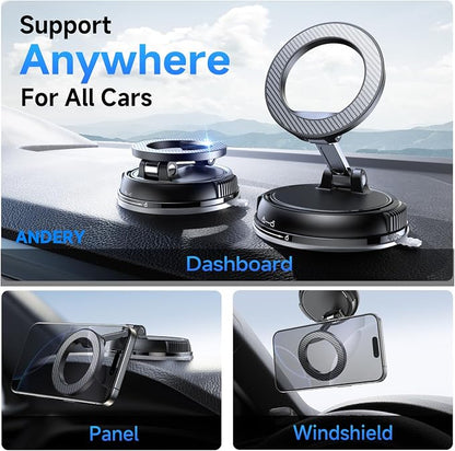 ANDERY Car Phone Holder for Magsafe [78+LBS Strongest Suction & 2400gf Magnetic] 360° Adjustable Car Phone Mount, Phone Holders for Your Car for iPhone 17-12 Pro Max Plus Air, Carbon Fiber