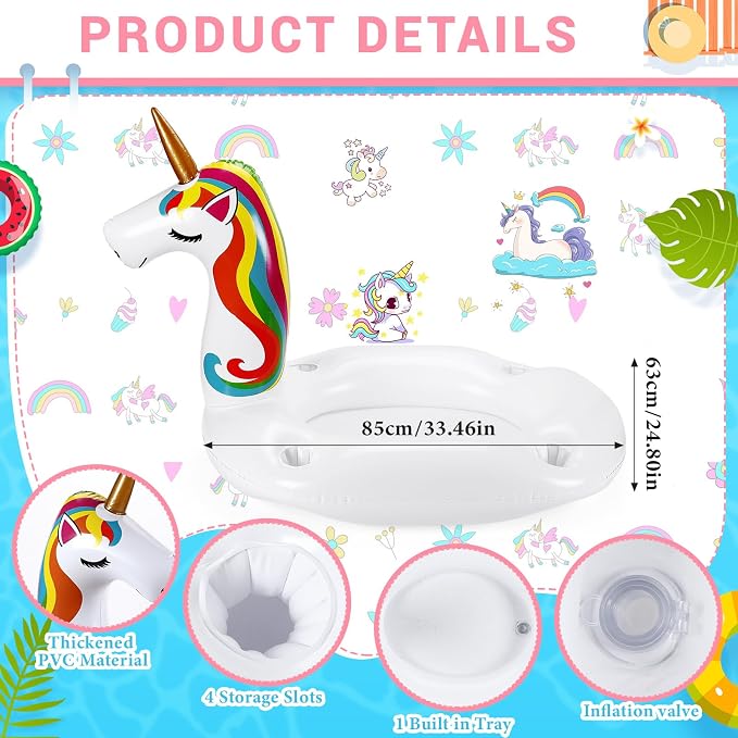 FillTouch Floating Drink Holder for Pool, Floating Cabana Bar, Hot Tub Drink Holder for Adults, Inflatable Pool Accessories(Rainbow Unicorn)
