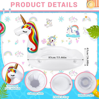 FillTouch Floating Drink Holder for Pool, Floating Cabana Bar, Hot Tub Drink Holder for Adults, Inflatable Pool Accessories(Rainbow Unicorn)