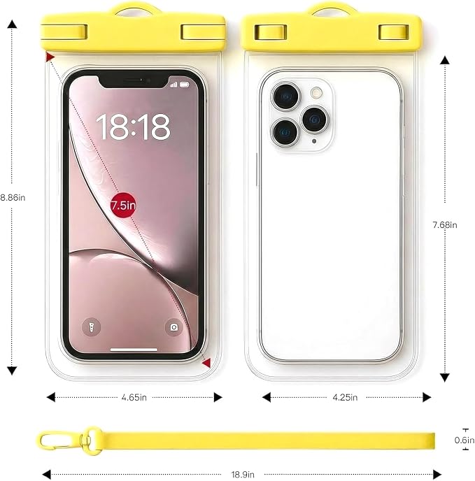 1/2 Pack Waterproof Phone Pouch Compatible with iPhone 17 16 15 Pro Max & Galaxy S24+/S23 7in Waterproof Phone Case with Lanyard, IPX8 Beach Travel Must Haves, Beach Essentials, Yellow, 1 Pack