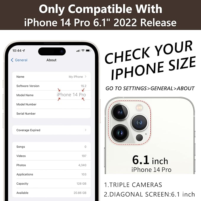 Keallce Wallet Case for iPhone 14 Pro 6.1'', Flip Case with Card Slots, Ring Holder Kickstand, PU Leather Protective Folio Cover for Women, Beige
