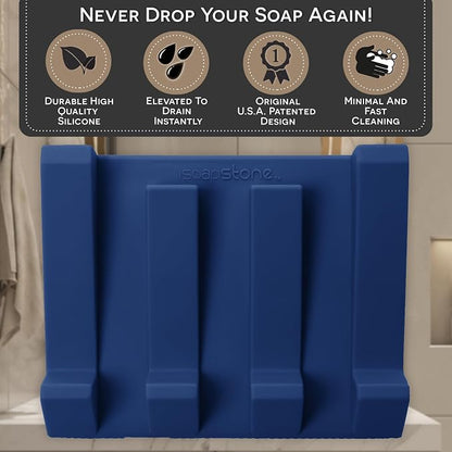 Silicone Soap Dish (USA Patented) Self Draining Bar Soap Holder for Shower Bathroom Sink, Drying Soap Dish Tray Kitchen Sponge Holder Easy Cleaning Soap Saver Mat (Midnight Navy, 2)