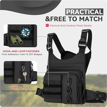 Criuage Outdoor Chest Bag for Men, Lightweight Running Vest with Water Bottle Pocket, EDC Chest Pack for Hiking, Cycling