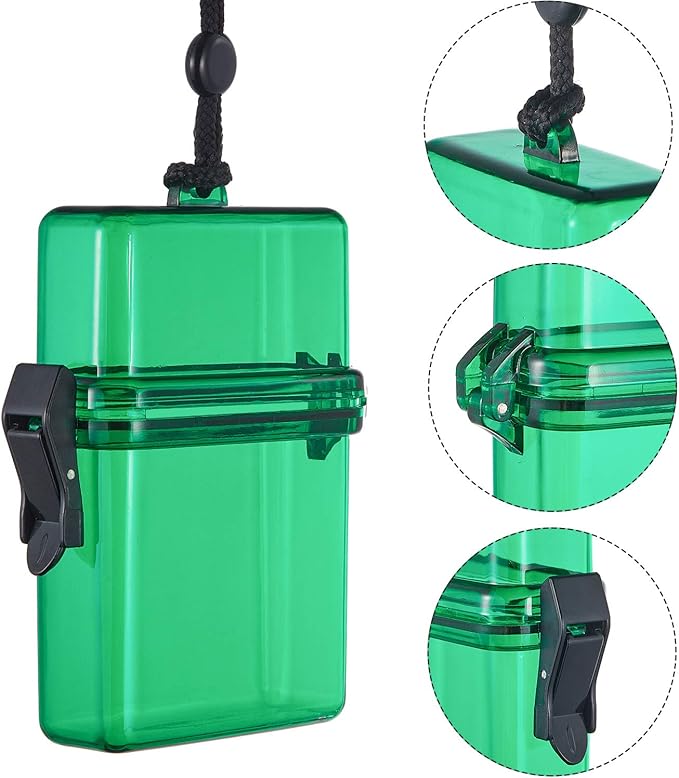 Outus 3 Pcs Waterproof ID Badge Holder Case with Waterproof Buckle Floating Sports Case Locker with Adjustable Hanging Rope Plastic Card Dry Box(Green, Yellow, Purple,4.72 x 2.95 x 1.57 in,Classic)