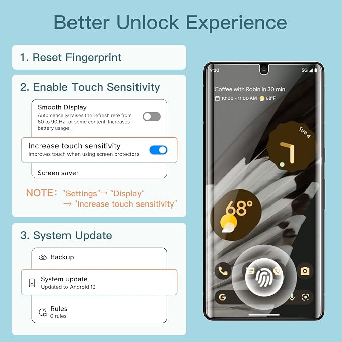 JETech Screen Protector for Google Pixel 7 Pro, 2+2 Pack | with Camera Lens Protector, Flexible TPU Film, Fingerprint ID Compatible, HD Clear, Easy Installation