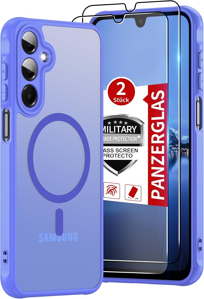 Compatible for Samsung Galaxy A16 5G Phone Case: A16 Case with 2PC Tempered Glass Screen Protector, Wireless Charging Matte Translucent Soft-Touch & Full Body Shockproof para Case Galaxy A16,Sky Blue