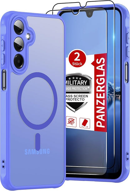 Compatible for Samsung Galaxy A16 5G Phone Case: A16 Case with 2PC Tempered Glass Screen Protector, Wireless Charging Matte Translucent Soft-Touch & Full Body Shockproof para Case Galaxy A16,Sky Blue