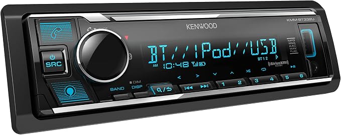 KENWOOD KMM-BT332U Bluetooth Single DIN Car Stereo with USB Port, AM/FM Radio, MP3 Player, Multi Color LCD, Detachable Face, Built in Amazon Alexa, Compatible with SiriusXM Tuner