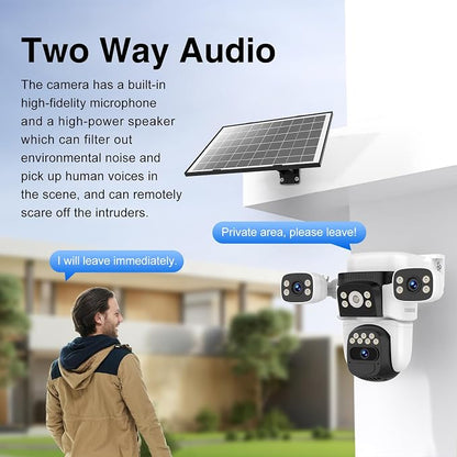 EVERSECU Solar Wireless Triple Lens WiFi PTZ Security Camera, Three Cameras in One, Side Cameras with Adjustable All-Angle Arm, 2K 360° View No Blind Spot, Auto Tracking, Spotlight, 2 Way Audio