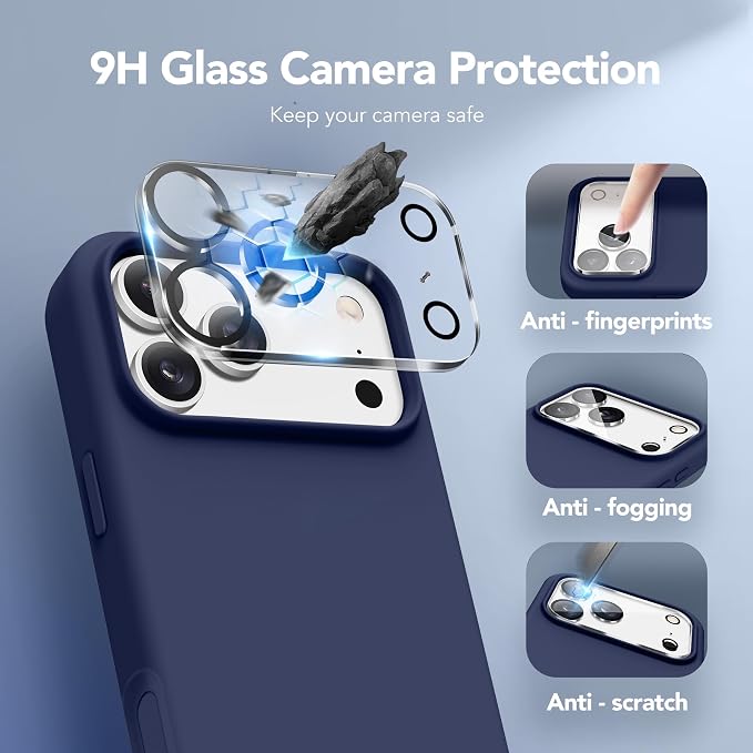 GONEZ Magnetic for iPhone 17 Pro Max Case, Compatible with MagSafe, [Screen Protector + Camera Lens Protector], Liquid Silicone Anti-Scratch Shockproof Protective Phone Case 6.9 inch, Midnight Blue