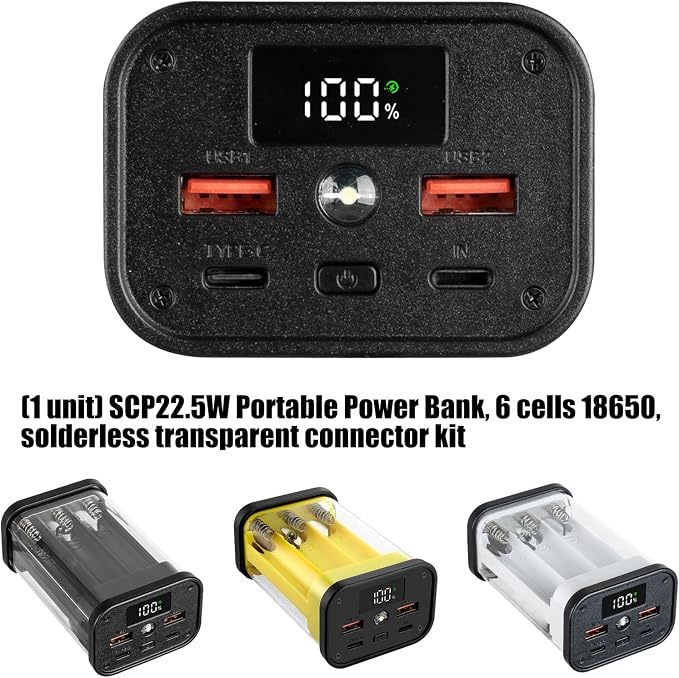 Transparent 18650 Battery Charger Case, Solderless Portable Charger Housing with Overload Protection, Detachable Design for Secure Device Charging