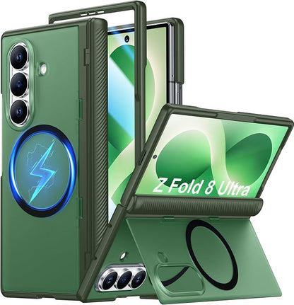 SPIDERCASE Magnetic for Samsung Galaxy Z Fold 8 Ultra Case, Built-in [Screen Protector] [Stable Kickstand] [Hinge Protection] [Compatible with Magsafe] Military Grade Protective Phone Case, Dark Green