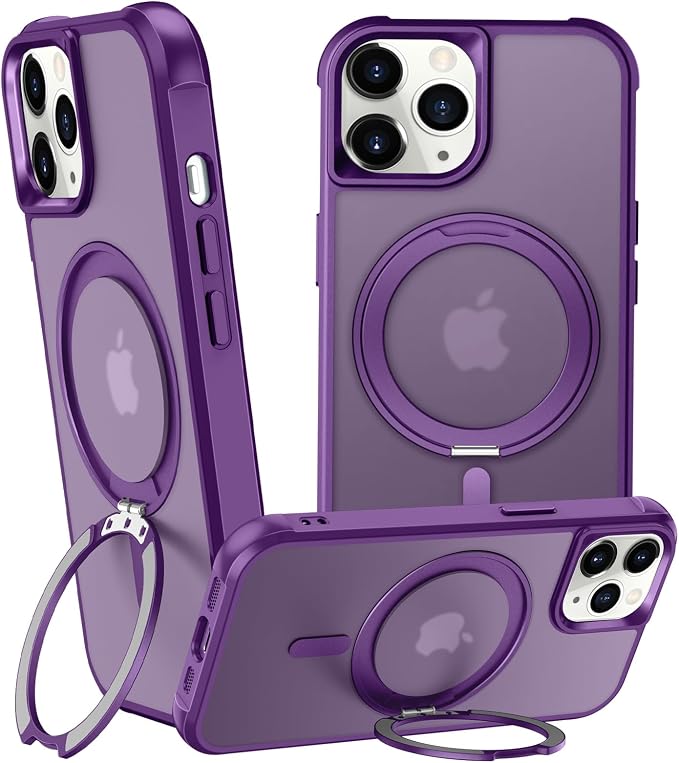 360° Magnetic Swivel Ring for iPhone 12 pro case, Built-in Metal Stand and Ring Holder, Magsafe Compatible, Military Grade Protection, Shockproof - Purple