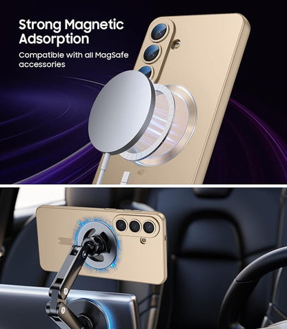 Magnetic for Samsung Galaxy S26 Plus Case [Compatible with MagSafe][Built-in Camera Lens Protector] Slim Soft Silicone Bumper Shockproof Metallic Luster Phone Case, Gold
