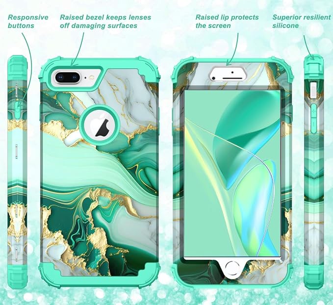 Hocase Heavy Duty Shockproof Protection Hard Plastic+Silicone Rubber Hybrid Protective Case for iPhone 7 Plus/iPhone 8 Plus - Mint Green