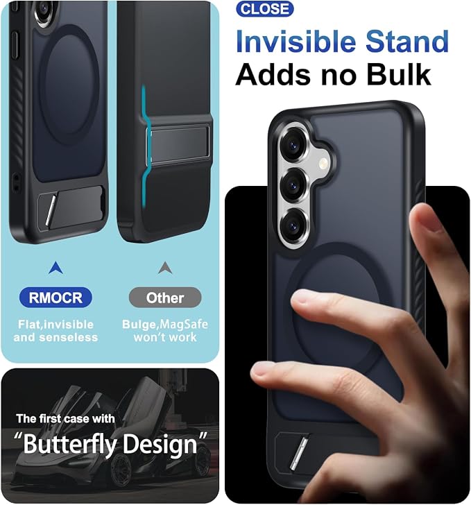 for Samsung Galaxy S25 Case with Screen Protector+Lanyard Wrist Strap,Magnetic Translucent Matte Rugged Slim Phone Cover Built in Invisible Kickstand [Fit for MagSafe],2025 Black