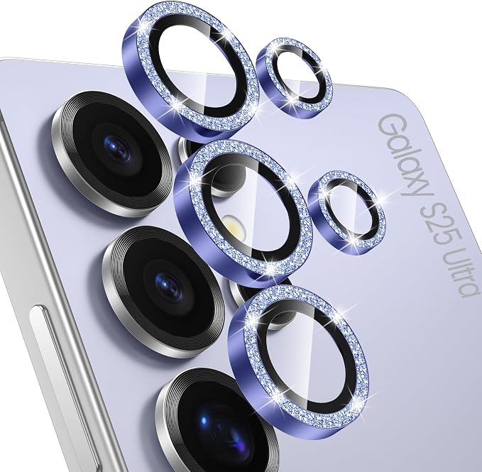 Tensea (3+2PCS Compatible with Samsung Galaxy S25 Ultra Camera Lens Protector, 9H Tempered Glass Camera Cover Screen Protector Metal Individual Ring [Installation Tray][Case Friendly]
