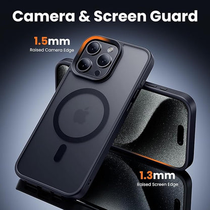 3 in 1 for iPhone 15 Pro Max Case with MagSafe, Screen Protector*1 Camera Lens Protector*1,Skin Feeling Back Military-Grade Protection for iPhone 15 Pro Max Phone Case 6.7 inch Matte Black