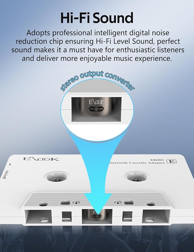 Elook Car Audio Receiver, Bluetooth Cassette Receiver Tape Aux Adapter Player with Bluetooth 5.0, White