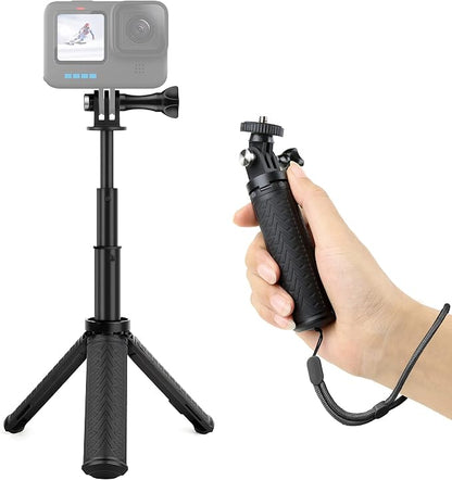 GEPULY Mini Hand Grip Selfie Stick Tripod Stand for GoPro Hero 13 12 11 10 9 8 7 6 5 4 3,Session, Fusion, Max,Insta360, DJI, Akaso, Phone-Use it as a Selfie Stick Monopod, Handle, Travel Tripod
