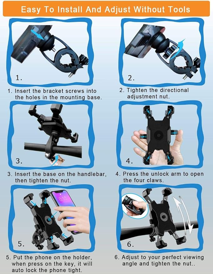 2025 Upgraded Bike Phone Mount, Easy Install and Quick Release Bicycle - Motorcycle Handlebar Phone Mount Holder, Bike Phone Holder for iPhone and More 4.7-6.8 inch Cell Phone
