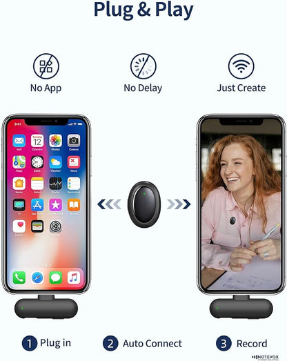 Wireless Microphone for iPhone 17-48kHz/24bit Studio Sound AI Noise Filter USB-C Lavalier Mic with Charging Case Bluetooth Mini Microphone for Content Creators