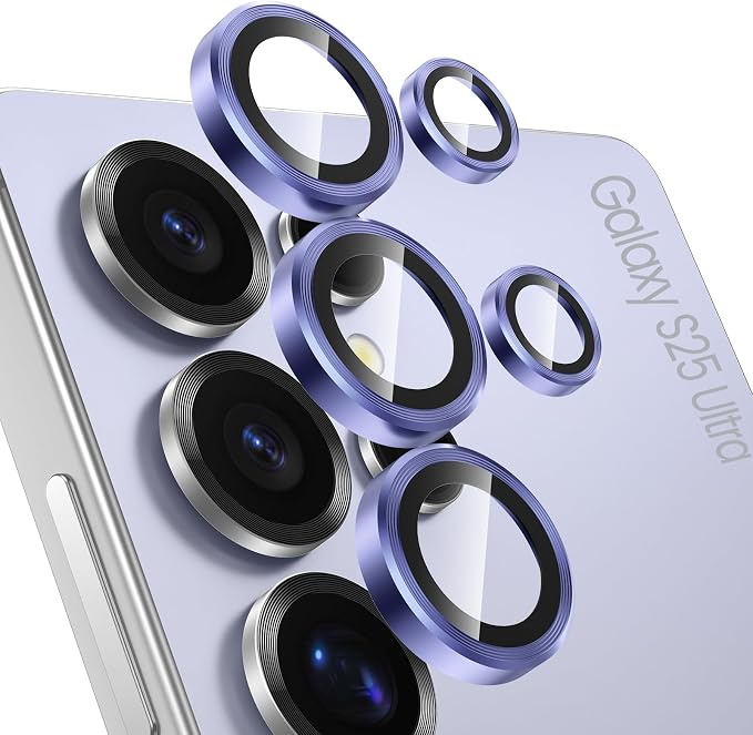 Tensea (3+2PCS Compatible with Samsung Galaxy S25 Ultra Camera Lens Protector, 9H Tempered Glass Camera Cover Screen Protector Metal Individual Ring [Installation Tray][Case Friendly]