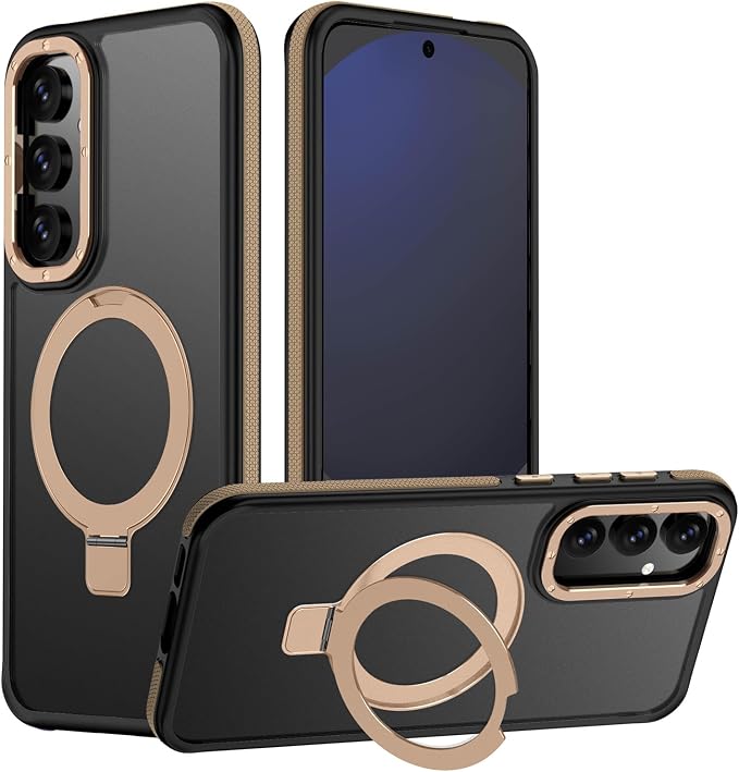 for Samsung Galaxy S24 FE Case, Magnetic Adjustable Ring Stand [Fit for Magsafe], [Military-Grade Shockproof Protection] Phone Case with Kickstand&Ring Holder (Desert Gold)