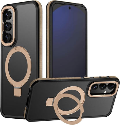 for Samsung Galaxy S24 FE Case, Magnetic Adjustable Ring Stand [Fit for Magsafe], [Military-Grade Shockproof Protection] Phone Case with Kickstand&Ring Holder (Desert Gold)