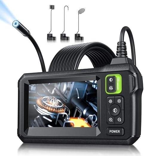Endoscope Camera with Light, Inspection Borescope Camera with 4.3" IPS Screen, 1920P HD with 8 LED Lights, 16.5FT Semi-Rigid Cord Bore Scope, IP67 Waterproof Endoscope for Sewer, Tools(Green)