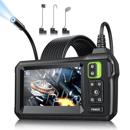 Endoscope Camera with Light, Inspection Borescope Camera with 4.3" IPS Screen, 1920P HD with 8 LED Lights, 16.5FT Semi-Rigid Cord Bore Scope, IP67 Waterproof Endoscope for Sewer, Tools(Green)