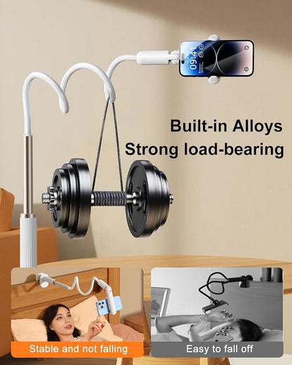 Gooseneck Phone Holder for Bed, Universal Cell Phone Stand with Clamp Mount, 900° Rotation Overhead Phone Mount with Flexible Long Arm for Bedside,Headboard,Desk (43.3 Inches Length)