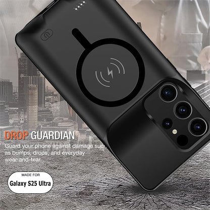 Wireless Charging Case for Galaxy S25 Ultra, Upgraded 12000mAh Rechargeable Portable Charging Case Compatible with Galaxy S25 Ultra (6.9 inch) with Carplay Extended Battery Pack Charger Case (Black)