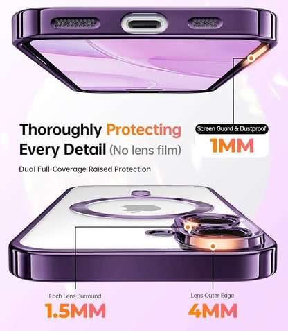 Meifigno Magnetic Case with Removable Phone Ring Stand for iPhone 16 6.1", [Glitter Card & Wrist Strap] [MagSafe Compatible] [Built in Mirror] Magnetic Phone Ring Holder + 16 Case Kit, Purple
