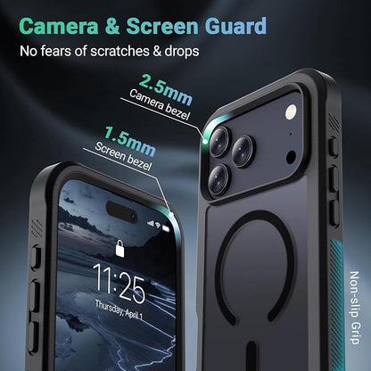 jaroco Magnetic for iPhone 17 Pro Max Case, [Compatible with MagSafe][Military Grade Drop Protection][Heavy Duty Protection][Non-Slip][Shockproof] 2-Layer Durable Bumper Phone Case 6.9''-Black