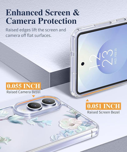 GVIEWIN for Samsung Galaxy S25 Edge Case, Clear Floral Shockproof Protective Women Phone Case, Non-Yellowing, Screen&Camera Lens Protector for Galaxy S25 Edge 6.7",Delphinium/Grey
