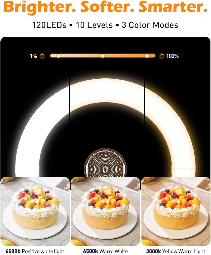 CloudValley Overhead Phone Mount with 10" Ring Light, 5000mAh Magnetic Desktop Tripod with Battery Display, Foldable Portable LED Light with 3 Modes & 10-Level Brightness for Makeup, Selfies, TikTok
