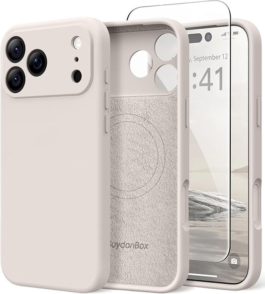 Magnetic for iPhone 17 Pro Case, Compatible with MagSafe, [Full Camera Protection][Screen Protector] Silicone Shockproof Protective Phone Case for iPhone 17 Pro 6.3", Stone