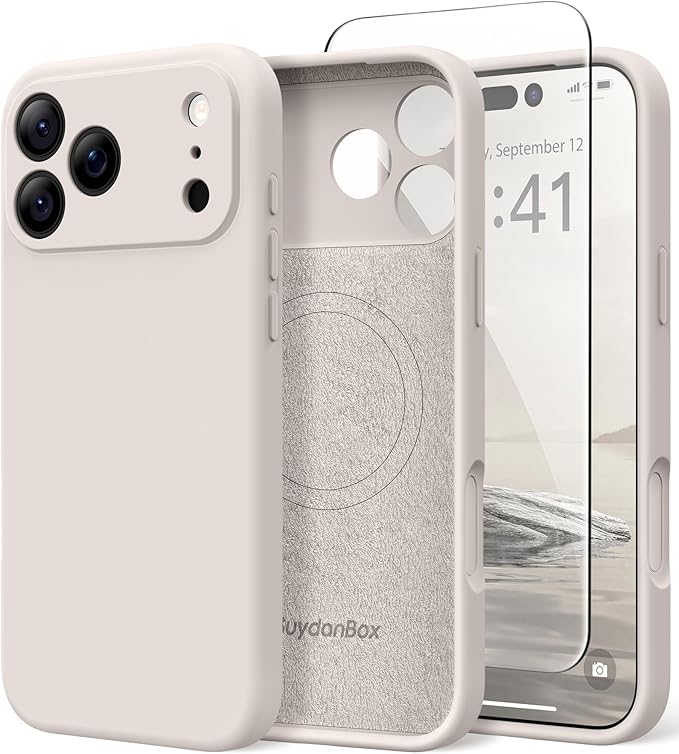 Magnetic for iPhone 17 Pro Max Case, Compatible with MagSafe, [Full Camera Protection][Screen Protector] Silicone Shockproof Protective Phone Case for iPhone 17 Pro Max 6.9", Stone