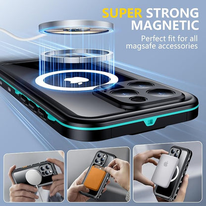 Red2Fire for iPhone 16 Pro Case Waterproof, [Built-in Screen Protector & Camera Protector][Compatible with MagSafe][Full Body Shockproof][IP68 Waterproof][Dustproof] Phone Case 6.3" Blue/Clear