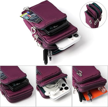 Women Cell Phone Purse Wristband Sport Armband Wallet Travel Crossbody Cell Phone Purse for Galaxy S10 Plus S9 Plus A50 A7 J7,OnePlus 6T,HTC U12 (Purple)