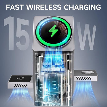 LOBKIN 3 in 1 Wireless Charging Station for Apple Multiple Devices, 15W Fast Foldable Magnetic Charger Stand for iPhone 16 15 14 13 12 Pro Max, Apple Watch Series 10/9/8/Ultra, AirPods - Silver