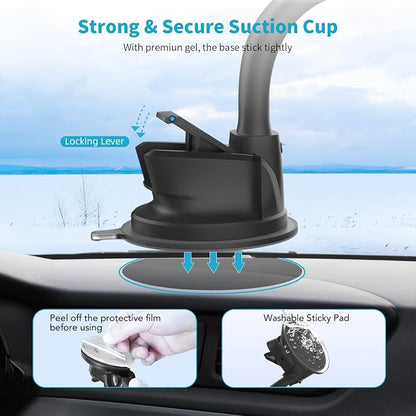 APPS2Car Magnetic Phone Holder Mount with 13-inch Flexible Long Arm & 6 Strong Magnets, Anti-Shake Holder for Truck Windshield Dashboard, Suction Car Mount for All Phones
