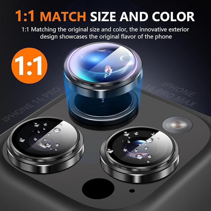 for iPhone 16 Pro/iPhone 16 Pro Max Camera Lens Protector Anti-Scratch Lens Cover, 9H+ Tempered Glass Camera Screen Protector, HD View w/Night Shoot, Shatterproof, Desert Titanium