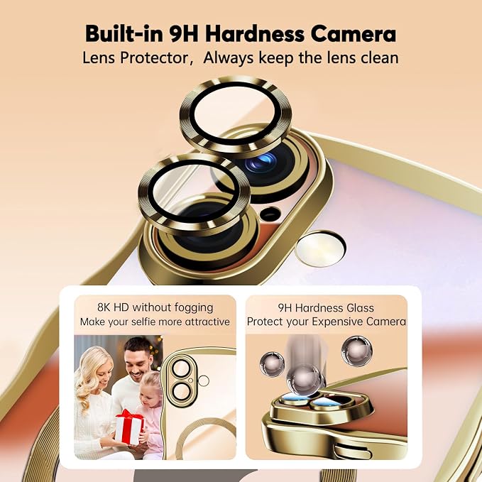 Misscase for iPhone 17 Case with Privacy Screen Protector,Compatible with MagSafe,Cute Wave Frame Anti-Scratch Case with Camera Lens Protector Plating Bling Case for iPhone 17 6.3" Women Gold