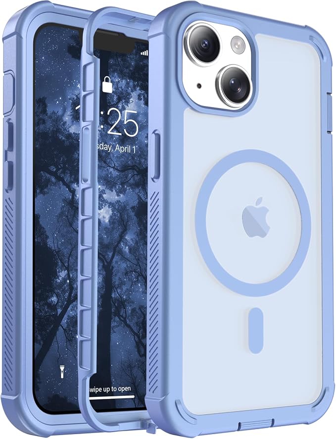 jaroco Magnetic for iPhone 14 Case, [Compatible with MagSafe][Military Grade Drop Protection][Heavy Duty Protection][Non-Slip][Shockproof] 2-Layer Durable Bumper Phone Case 6.1''-Blue Purple