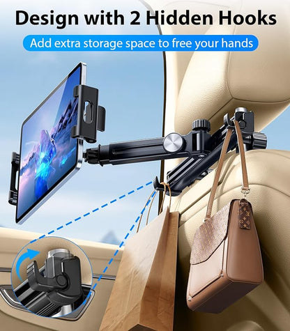 3 in 1 Extension Arm Tablet Holder for Car Headrest with Magnetic Phone Mount Compatible with Magsafe, Adjustable iPad Holder for Car Backseat Rear Facing for Kids Baby, Fit for 4.7"-13", Black