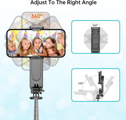 Stable Selfie Stick Tripod with Fill Light, 44 Inch Extendable Selfie Stick with Wireless Remote and Tripod Stand 360 Rotation for iPhone 15/14/13/12/11 Pro/XS Max/XS/XR/X/8/7, Samsung and Smartphone