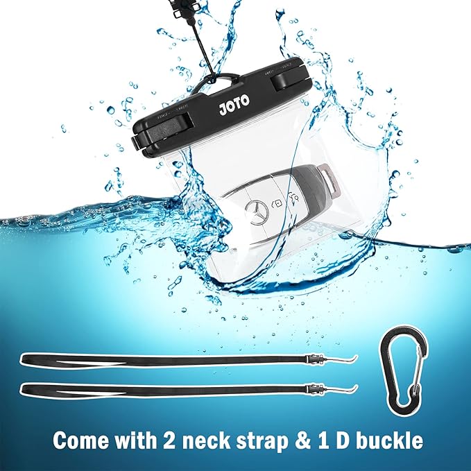 JOTO 2 Pack Waterproof Car Key FOB Case with Lanyard for Swimming Surfing, Small Waterproof Wallet Dry Bag for Money Credit ID Card Cash Coins -Black
