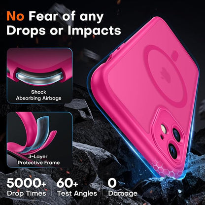 TOCOL for iPhone 11 Case, Compatible with Magsafe, Full Camera Protection, Built-in Magnets, Drop Protection, Translucent Matte Phone Case for iPhone 11 6.1 inch (Hot Pink)